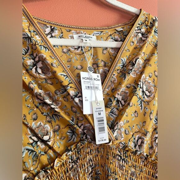 NWT Max Studio Smocked Waist Midi Dress in Gold Womens Size XS - Picture 5 of 5
